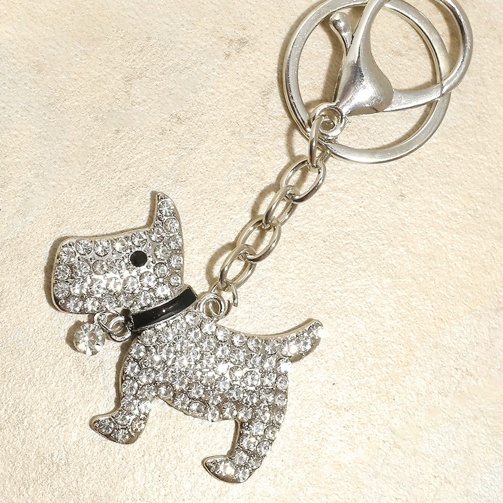 Terrier Dog RhinestoneSipver Bag Charm Keychain - Picture 3 of 4